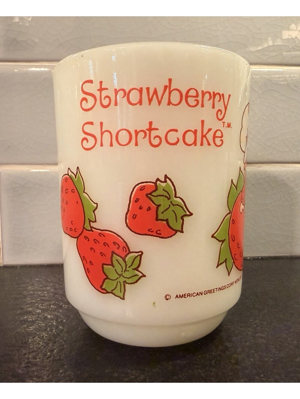 1980 Strawberry Shortcake Fire King Mug Anchor Hocking Milk Glass